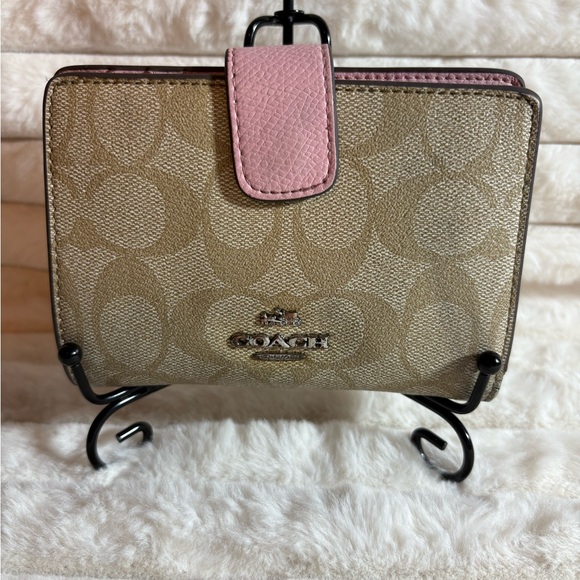 Coach Signature Tan and Pink Wallet - Picture 1 of 8